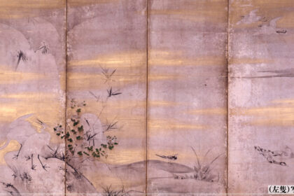 紙本著色四季花鳥図　狩野玄也筆　六曲屏風