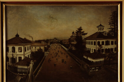 油彩山形市街図　高橋由一筆