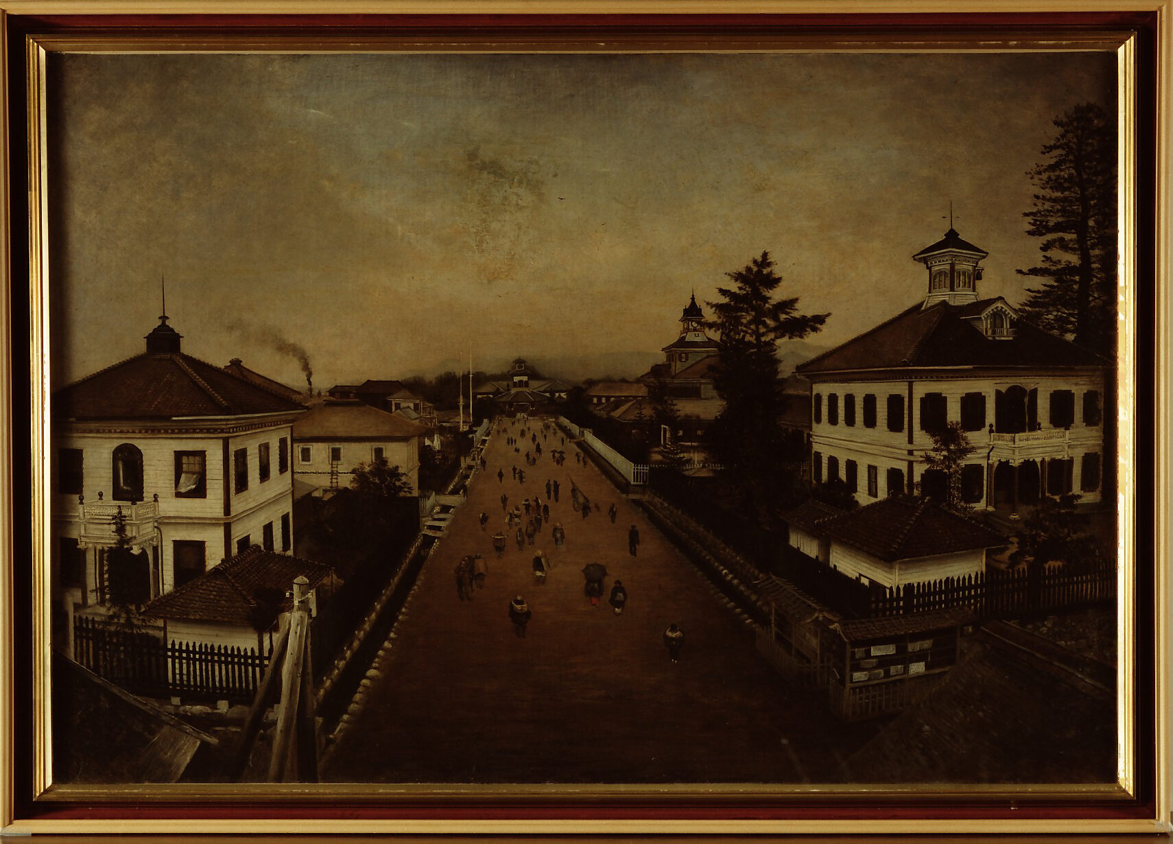 油彩山形市街図　高橋由一筆