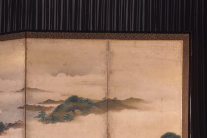 紙本著色紅花図　横山華山筆　六曲屏風