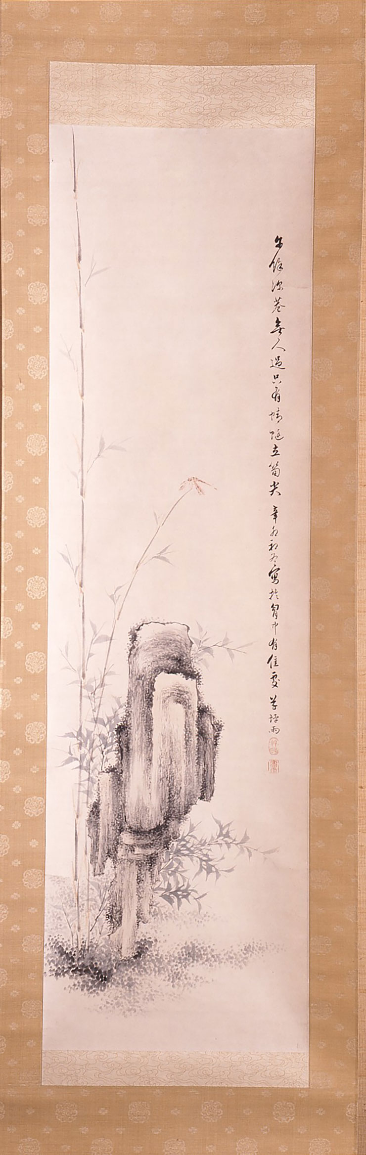 紙本淡彩若竹蜻蛉図　高橋草坪筆