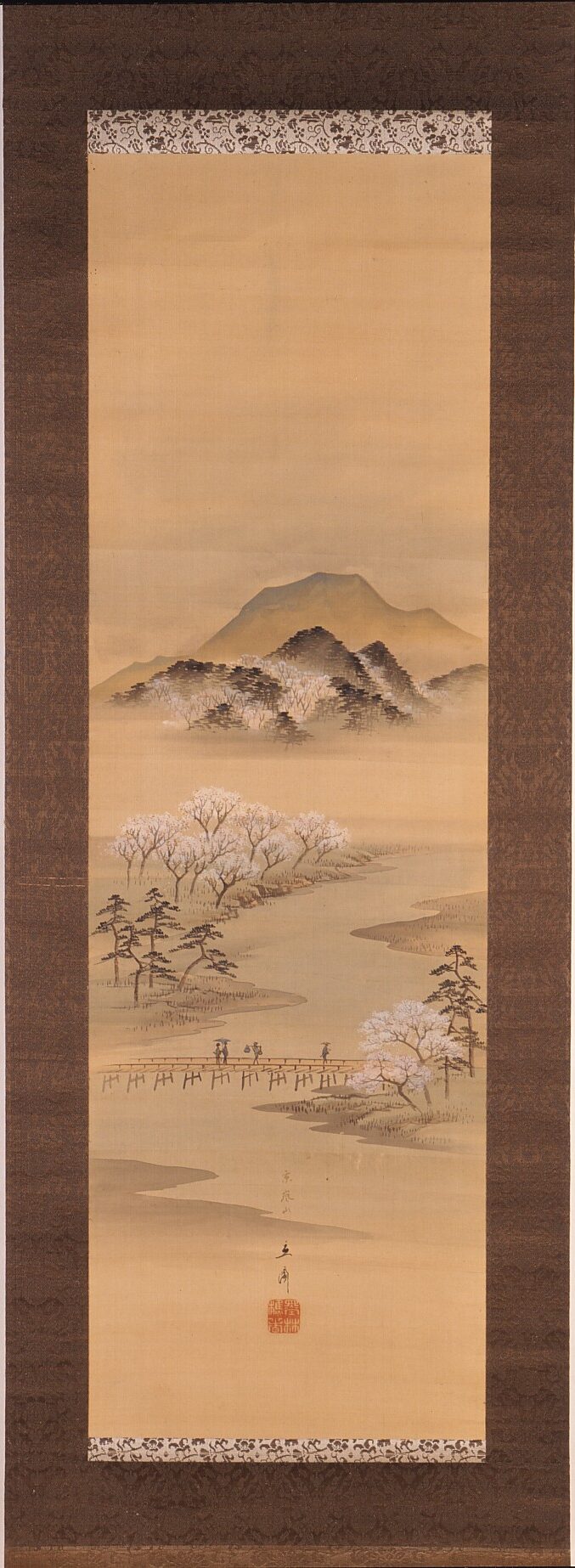 絹本淡彩東都佃島住よし図、京都嵐山図、浪花住吉月出見の浜図　安藤広重筆