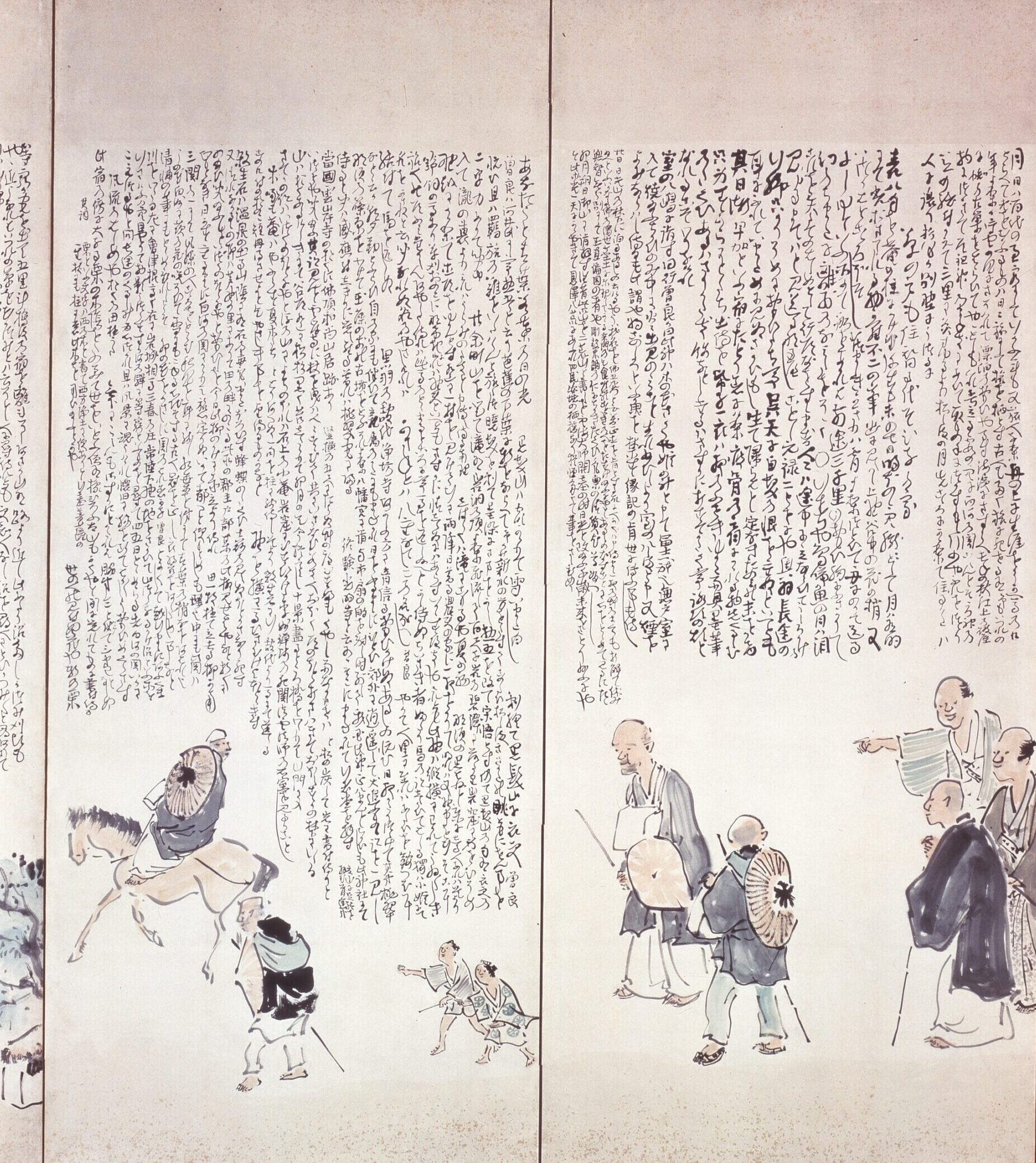 紙本淡彩奥の細道図　与謝蕪村筆  六曲屏風