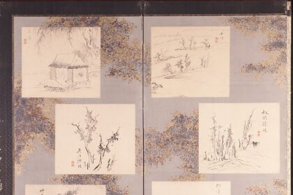 紙本墨画小葉台貼屏風　池大雅筆　六曲屏風