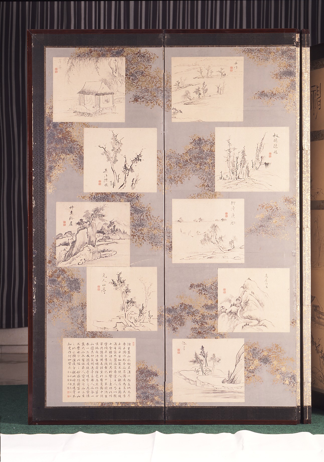 紙本墨画小葉台貼屏風　池大雅筆　六曲屏風