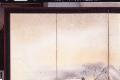 絹本著色細雨図　川合玉堂筆　六曲屏風