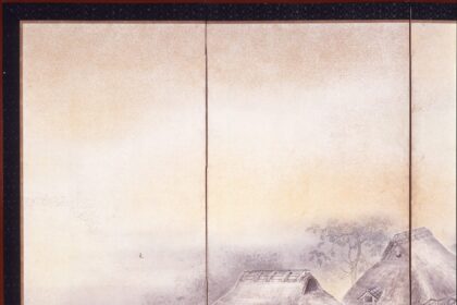 絹本著色細雨図　川合玉堂筆　六曲屏風