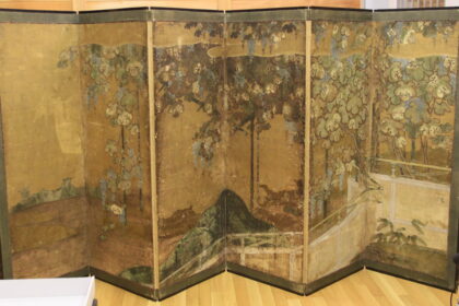 紙本金地著色葡萄棚図屏風