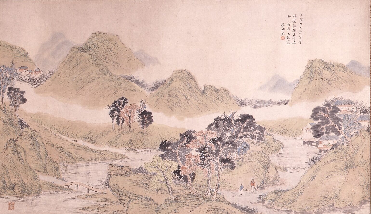 紙本淡彩浅絳山水図　田能村竹田筆